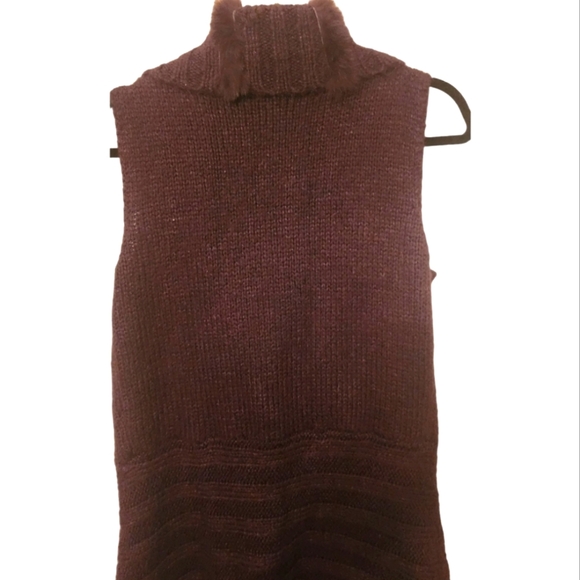 🔖Final Sale! Hendi Brown Asymmetrical Long Duster Sweater Vest with Fur Trim - Picture 14 of 16